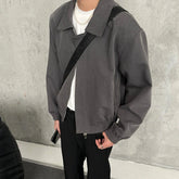 Hearujoy Men's Light Luxury Korean Popular Zipper Short Flight Jacket Leisure Long Sleeve Solid Color Vintage Shoulder Pad Texture Coat